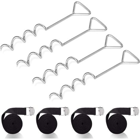 Trampolin-Bodenanker mit Gurten – Stahlschlaufen, Spiral-Trampolin-Anker-Set aus Stahl, Trampolin-Befestigung, robuste Trampolin-Ankerpfähle für Schaukelzelte