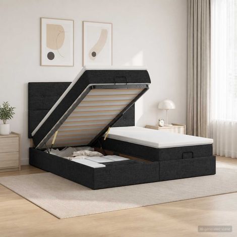 Cama tipo otomana con colchón y LED Negro 180 x 200 cm Tela (1/5)