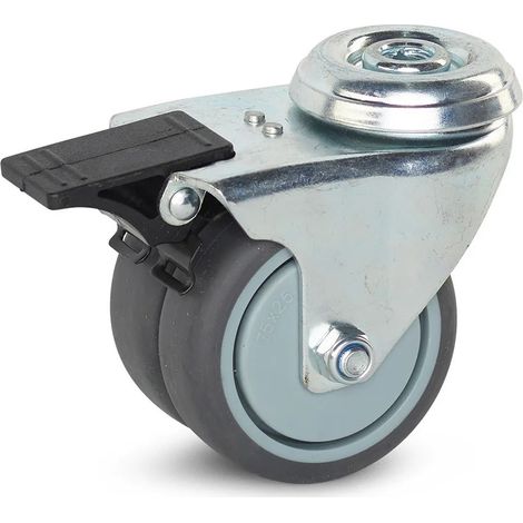 Roulette double freinée - MESO - Trou central - 75mm - 150kg