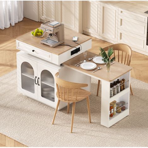 Mesa extensible de MDF y vidrio 128-200 cm blanca con LED y USB/Type-C (1/5)