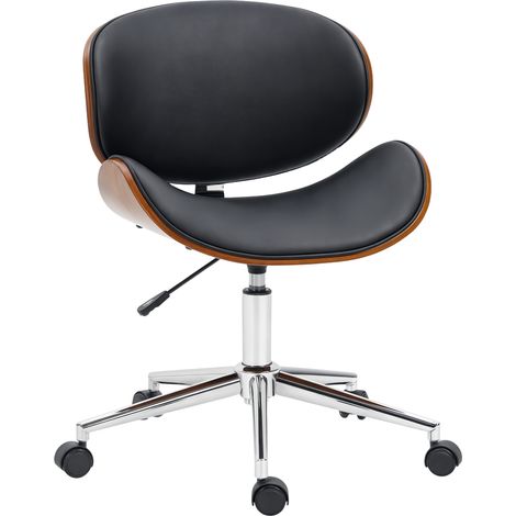 Sedia da ufficio girevole dal design vintage, regolabile in altezza, con rotazione a 360°, in legno di pioppo con rivestimento sintetico, 53 x 53 x 77 - 87 cm