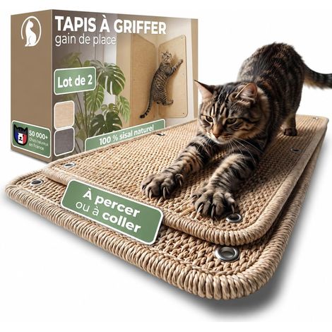 Griffoir Mural Chat Lot de 2, Tapis Sisal 60x25 cm, Beige Naturel (1/5)