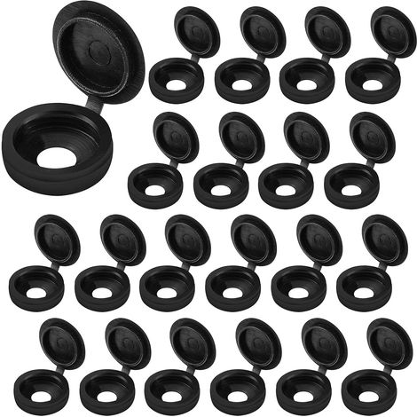 Hinged Screw Caps, 200 x Plastic Screw Caps Flip Cover Hole Covers for Home Decoration, Cabinets and Furniture Cabinets (Black) (1/5)