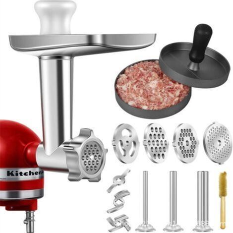 Hachoir à Viande de kitchenaid accessoires, Hachoir en métal KitchenAid pour Robot Pâtissier, avec 5 Plaques de Broyage et 3 Tubes à Farcir pour de Hachoir Kitchenaid Artisan a Viande (1/4)