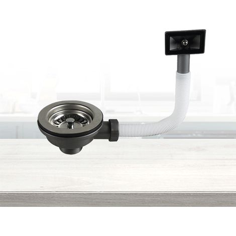 Kit di scarico per lavello da cucina con troppopieno, 114 mm in acciaio inox con troppopieno quadrato, raccordo di scarico per cestello lavello e testa di troppopieno con tubi in PVC