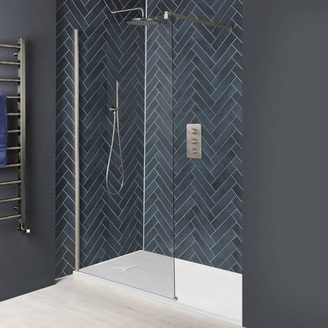Hudson Reed Harting - Paroi de Douche Italienne avec Receveur à Effet Texturé Blanc - 140cm x 90cm - Nickel Brossé (1/5)