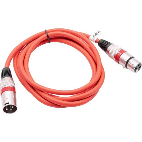 vhbw Cable DMX conector macho XLR a conector hembra XLR compatible con luces, focos, escenarios - 3 pines, revestimiento cable de PVC, rojo, 2m