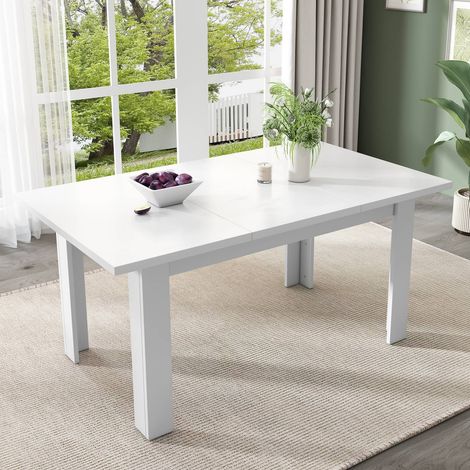 Table à manger 120x70 cm, blanc, rangement ouvert, multifonction (1/5)