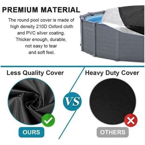 Bâche 4 Saisons pour Piscine Hors Sol, Bâche Protection pour Piscine, Couverture de Extérieur Ronde Spa Baignoire idéale pour Garder Votre Piscine Propre (φ210H 30cm Noir) (1/5)