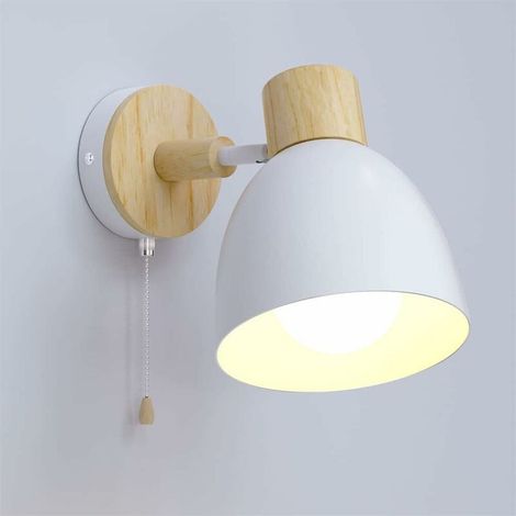 Indoor Wall Light with Switch Vintage Wooden Wall Lamp E27 Industrial Retro Wall Lights LED Wall Lighting Night Light for Bedroom, Living Room, Staircase, Hallway (White) (1/5)