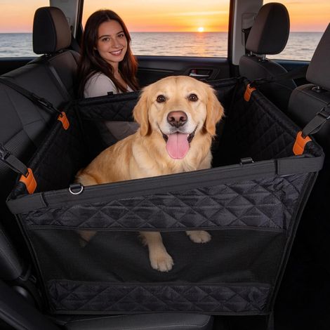 Verstärkter Car Seat for Medium and Small Dogs with 3 Fixing Straps for Extra Strength, Non-Slip, Breathable, Foldable and Washable, 72 x 59 x 55 cm, Black (1/5)