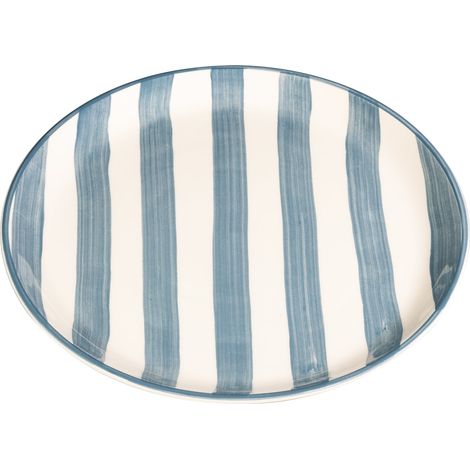 Set 2 Piatti Piani Righe Artigianali Diametro 28 cm Made in Italy Design Elegante Colore Grigio per Servizio Tavola Moderno e Raffinato Decorazione