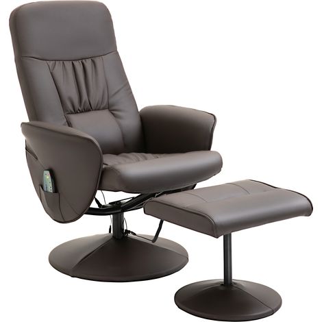 Poltrona relax girevole 360° in similpelle marrone con funzione reclinabile e 10 punti massaggio (1/5)