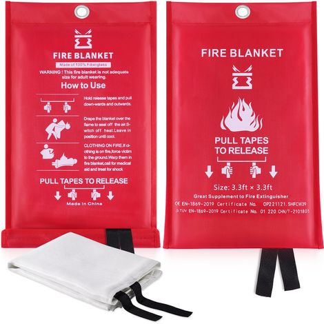 Couvertures Anti-feu Ignifuge pour Maison Cuisine - Couverture d'incendie de Couverture de Secours de Fibre de Verre idéal pour la Fourneau Garage Bureau Camping Caravane Gril 1M x1M (2 Fire Blankets) (1/5)