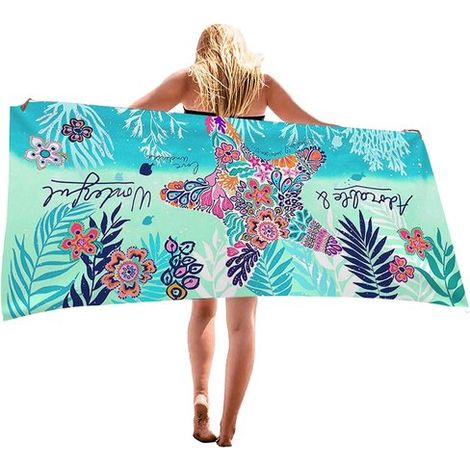 Toalla de playa, Toalla de baño, Toalla de viaje, Absorbente y de secado rápido, Bonito estampado de estrellas de mar, 76 cm x 152 cm (1/5)