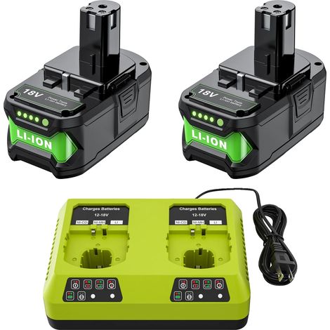 Batterie Lithium, capacité 8000mAh, tension 18V, compatible avec Ryobi, 2Pcs8AhX6ACharger (1/2)