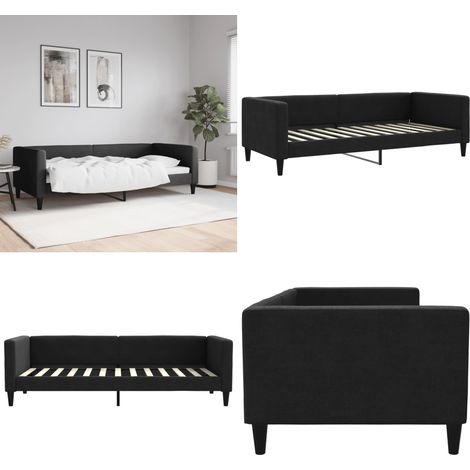 Lit de repos sans matelas noir 90x200 cm tissu - Lit de jour - Canapé (1/5)