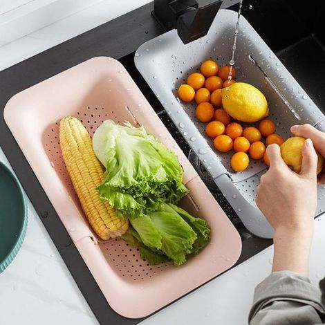Égouttoir télescopique réglable rose – rangement évier cuisine gain de place (1/5)