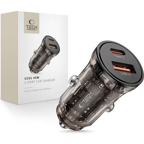 TECH-PROTECT CC01 2-Port-Autoladegerät PD45W/QC3.0 Schwarz