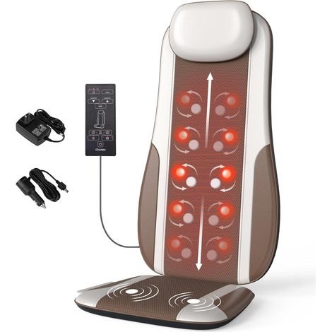 Appareil de massage Shiatsu pour le dos avec chaleur, coussin d'assise pour soulager le stress, pétrir en profondeur et rouleau 2 moteurs de vibration, appareil de massage du dos, de la taille et des (1/5)