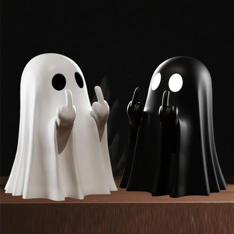 Lot de 2 statues de fantômes d'Halloween (édition 2025) - Figurines de fantômes mignonnes en résine, décoration amusante et effrayante pour la maison, le bureau et le coin lecture, décoration d'Hallow (1/4)