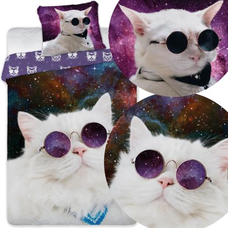Set di biancheria da letto GATTO con occhiali catonaut 140X200 cotone 100% gattino cielo occhiali (1/3)