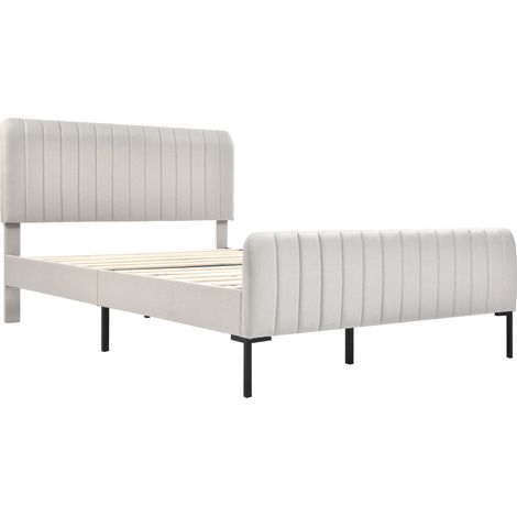 Cama doble tapizada 140 x 200 cm con somier de láminas y cabecero ajustable, gris beige (1/5)