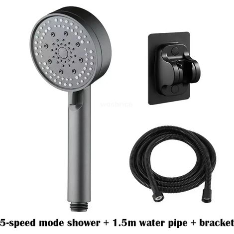 (Ensemble gris) Pommeau de douche Turbo pour salle de bain, jet puissant, haute pression, effet pluie, 5 modes, ensemble de pommeaux de douche universels (1/5)