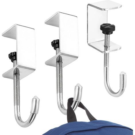 3-Piece Adjustable Hooks, Silver Bag Hooks for Handbags, Table, Desk, School, Backpacks and Keys, Adjustable and Non-Slip, Handbag Holder (1/5)