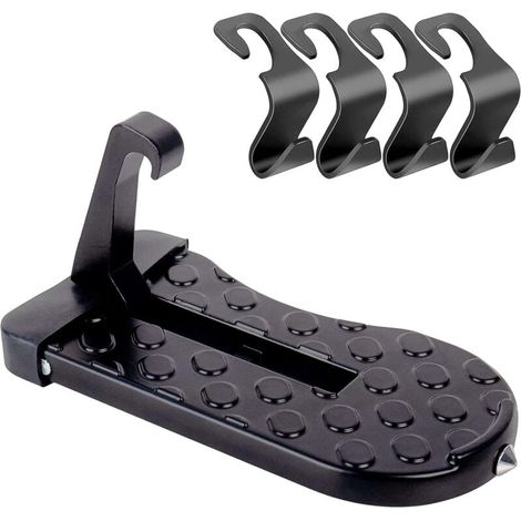 Pedal plegable para puerta de coche, con gancho para puerta, de aleación de aluminio, con martillo de seguridad, para coche, camión, caravana, SUV (carga de 180 kg) (1/4)