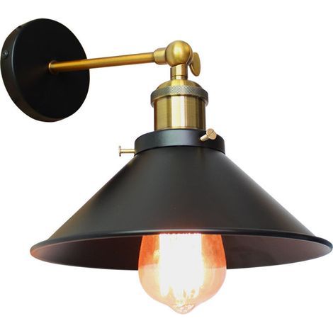 Applique Murale Métal Style Parapluie 220mm Noir E27, Lampe Rétro Plafonnier Industrielle Eclairage Suspension Luminaire, (Ampoule non compris) (1/4)