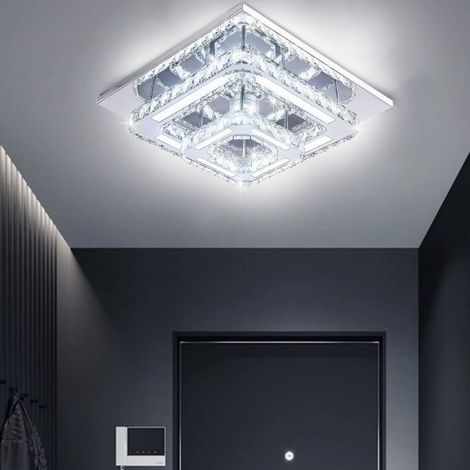 Plafonnier LED Luminaire Plafonnier en Cristal 24W Plafonnier Carré Moderne Lustre pour Salle de Bain Cuisine Chambre (1/4)