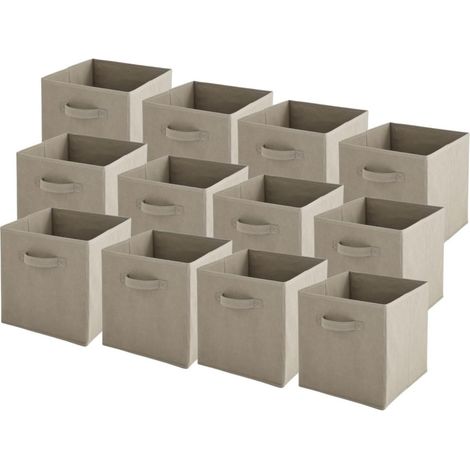 Lot de 12 paniers pliables en tissu taupe 27 x 27 x 27 cm