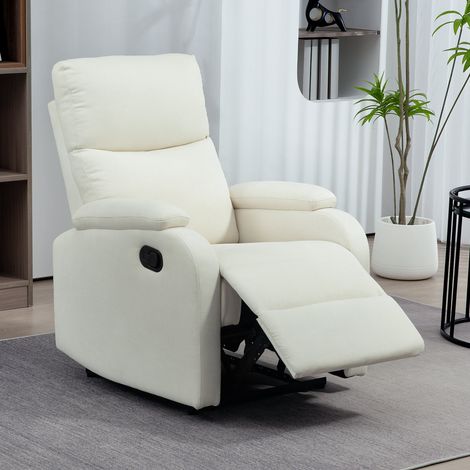 Poltrona Relax Reclinabile Manuale 60°, Poltrona con Poggiapiedi, Poltroncina Reclinabile con Schienale Imbottitura Spessa in Tessuto per Camera da Letto, Salotto e Soggiorno, Crema (1/5)