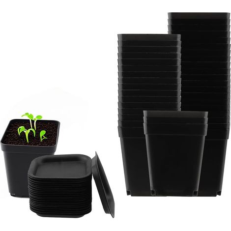 30 Pcs 7cm Square Seedling Pots with Trays Plastic Growing Pots with Drainage Holes for Succulents and Small Potted Plants, Black (1/5)