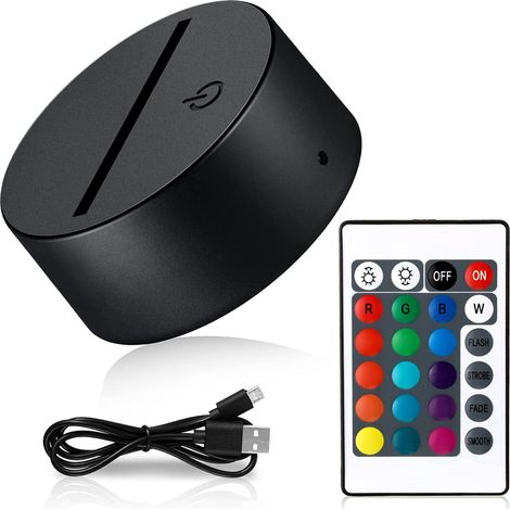 Portalampada a LED 3D per luce notturna, con 4 modalità e 16 colori regolabili, completo di telecomando e cavo di ricarica USB (nero). (1/3)