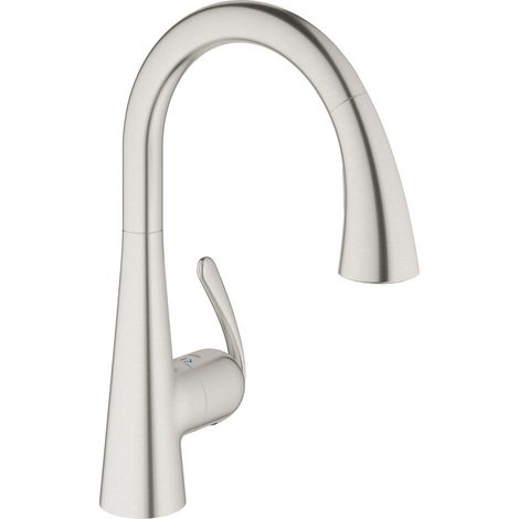 Grohe – Mitigeur de cuisine extractible 3 jets – Acier supersteel – Bec pivotant 360° – Cartouche céramique SilkMove 35mm (1/9)