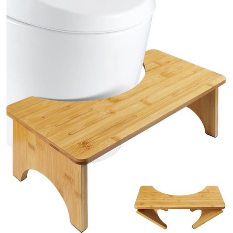 Zusammenklappbarer Toilettenhocker aus Bambus, 17 cm, rutschfester, ergonomischer Fußhocker für Badezimmer, Erwachsene und Senioren (1/5)