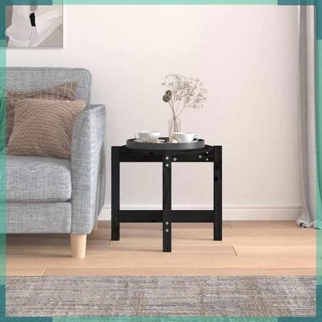 Table basse - 822311 - Noir - Bois de pin massif - Ø 52,5 x H 45 cm (1/5)