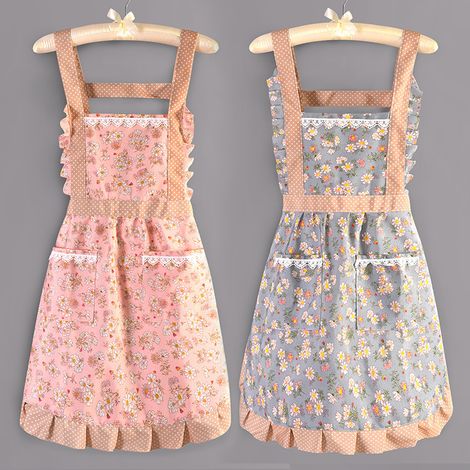 Lot de 2 tabliers, adaptés à la cuisine et à la maison, idéaux pour la cuisine et les manucures, avec deux poches, tablier à bretelles (bleu, rose)