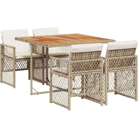 Maison Exclusive - 5-tlg. Garten-Essgruppe mit Kissen Beige Poly