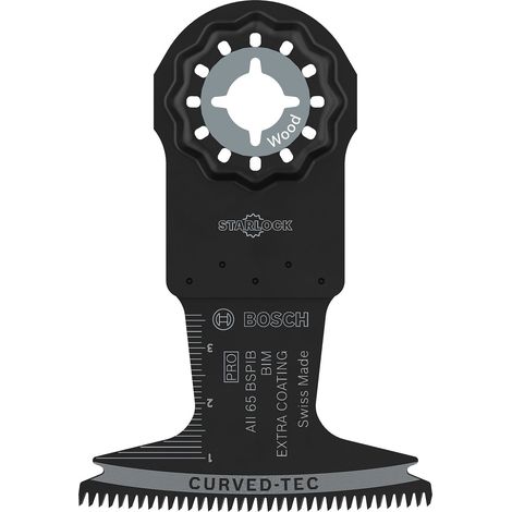 Bosch – Lame d'outil multifonction bimétal 65 x 40 mm – Pour bois dur – Conception Curved-Tec pour coupes plongeantes – 1 pièce