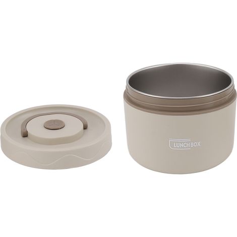 Boîte à lunch Bento isotherme en acier inoxydable 550 ml, pliable, ronde, à 2 étages, étanche, compatible micro-ondes, blanc crème (1/5)