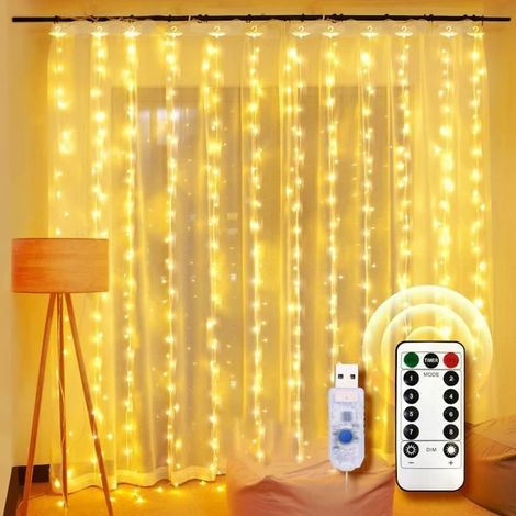 Guirlande Lumineuse Rideau Lumineux USB 300 LED - 3m3m - 8 Modes d'Eclairage - Etanche IP65 avec Minuterie et Télécommande (1/4)