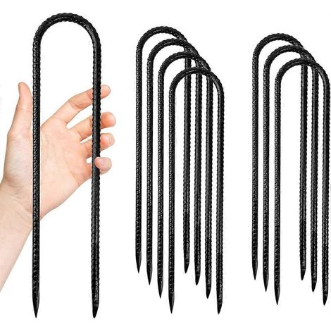 Set mit 8 Stahlbetonpfählen, robuste 30 cm lange U-förmige Metallzaunpfähle, rostfreie Bodenanker für Zelte und Pflanzen (1/5)