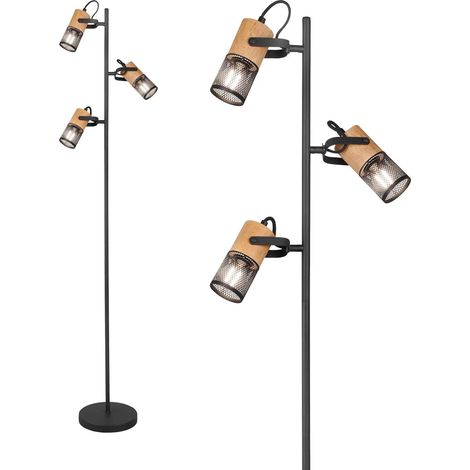 Lampadaire 3xe14 max 15w noir mat et bois interrupteur pedale - trio - tosh (1/5)