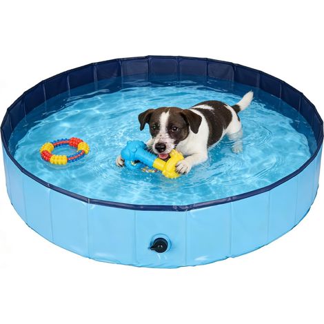 Faltbarer Hundepool – 100 x 30 cm – Rutschfeste Matten – Schneller Wasserablauf – Hundebadewanne – Keine Pumpe erforderlich – Blau (1/5)