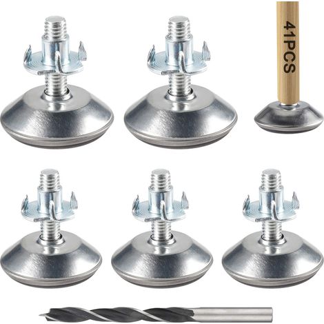 Pieds Vérin de Meuble 20Pcs Pieds de Meuble Ajustables M8 x 40mm Pieds de nivellement réglables vis de réglage pour Meuble avec Écrou à Griffes et Forets Metaux pour Chaise Table (1/5)