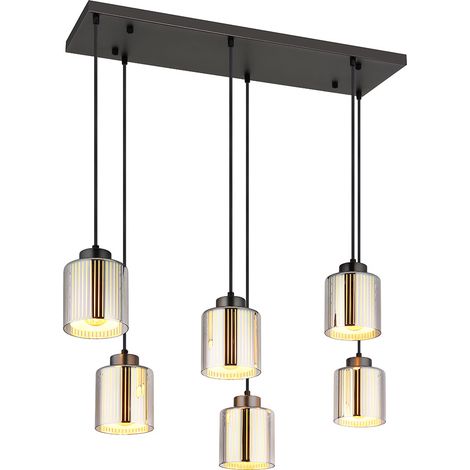 Hängeleuchte Pendelleuchte Deckenleuchte schwarz Glas chrom 6-flammig L 83 cm