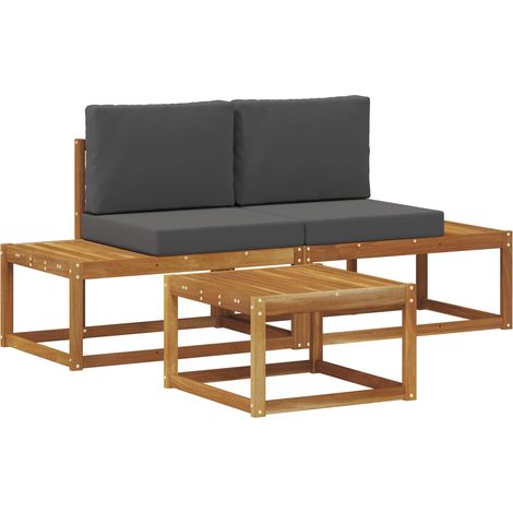 Outdoor Sofa Set 3 pcs Natural Solid Acacia Wood and Polyester vidaXL